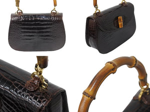 同じく同様 GUCCI グッチ ハンドバッグ 2WAYショルダーバッグ ブラウン クロコ バンブー レザー 000 01 018 中古 56319 