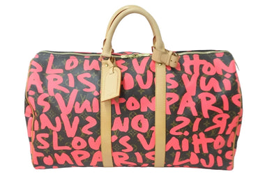 新品同様 LOUIS VUITTON ルイヴィトン モノグラム グラフティ キーポル50 ボストンバッグ ピンク スプラウス M93698 中古 56380