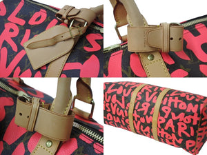 新品同様 LOUIS VUITTON ルイヴィトン モノグラム グラフティ キーポル50 ボストンバッグ ピンク スプラウス M93698 中古 56380