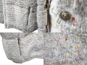 極美品 CHANEL シャネル ウールダウンジャケット ビジュー ラインストーン P57089K07458 グレー マルチ サイズ36 中古 56415
