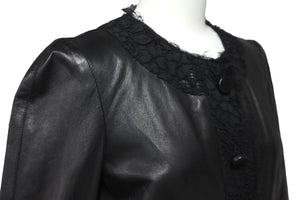 極美品 DOLCE&GABBANA ドルチェアンドガッバーナ レース レザー ジャケット ラムスキン 水玉 ドット サイズ36 中古 56431