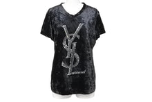 Load image into Gallery viewer, YVES SAINT LAURENT イヴサンローラン ラインストーン ベルベット Tシャツ ブラック Mサイズ 90&#39;s 美品 中古 56442