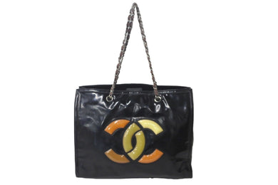 CHANEL シャネル チェーントートバッグ ココマーク 16番台 2012年 パテントレザー ブラック シルバー金具 美品 中古 56450