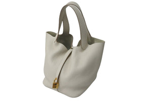 極美品 HERMES エルメス ピコタンロックMM ハンドバッグ C刻印 トリヨンクレマンス ベトン グレー 中古 56471