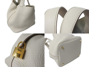 極美品 HERMES エルメス ピコタンロックMM ハンドバッグ C刻印 トリヨンクレマンス ベトン グレー 中古 56471