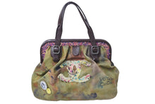 Load image into Gallery viewer, CHANEL シャネル エンブロイダリー ボーリング がま口ハンドバッグ カーキ ボルドー マルチカラー 21番台 美品 中古 56498