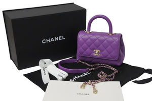 極美品 CHANEL シャネル 2WAYチェーンショルダーバッグ マトラッセ ココハンドル トップハンドル キャビアスキン 紫 中古 56510