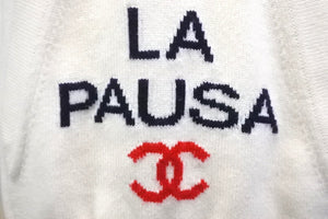 CHANEL シャネル カシミヤパーカー LA PAUSA P60446K46041 ホワイト ブラック レッド サイズ36 美品 中古 56546