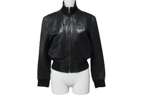 CHANEL シャネル ココマーク レザー ジャケット ブラック ロゴ アウター シルク ヴィンテージ サイズ36 良品 中古 56554