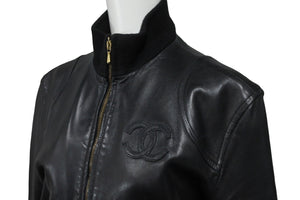 CHANEL シャネル ココマーク レザー ジャケット ブラック ロゴ アウター シルク ヴィンテージ サイズ36 良品 中古 56554