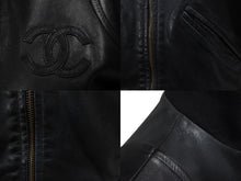 Load image into Gallery viewer, CHANEL シャネル ココマーク レザー ジャケット ブラック ロゴ アウター シルク ヴィンテージ サイズ36 良品 中古 56554