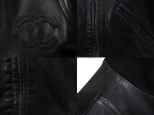 CHANEL シャネル ココマーク レザー ジャケット ブラック ロゴ アウター シルク ヴィンテージ サイズ36 良品 中古 56554