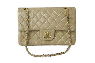 CHANEL シャネル チェーンショルダーバッグ ココマーク ダブルフラップ マトラッセ ラムスキン ベージュ ゴールド 良品 中古 56580