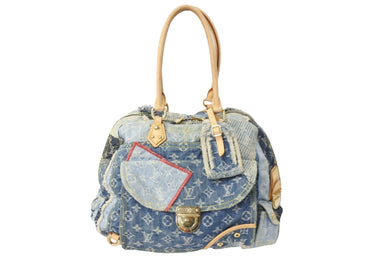 LOUIS VUITTON ルイヴィトン ボウリィ トートバッグ パッチワーク ハンドバッグ ゴールド ブルー CE1097 M95376 美品 中古 56584