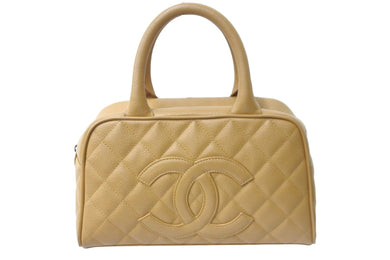 CHANEL シャネル マトラッセ キャビアスキン ココマーク ミニボストン バッグ ロゴ ベージュ 美品 中古 56684