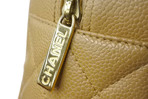 CHANEL シャネル マトラッセ キャビアスキン ココマーク ミニボストン バッグ ロゴ ベージュ 美品 中古 56684
