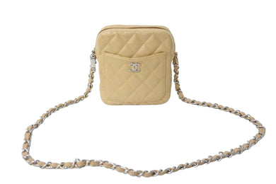 CHANEL シャネル ココマーク チェーンショルダーバッグ マトラッセ スクエア 10番台 ベージュ シルバー金具 良品 中古 56692