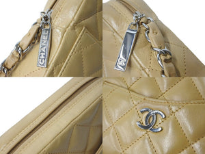 CHANEL シャネル ココマーク チェーンショルダーバッグ マトラッセ スクエア 10番台 ベージュ シルバー金具 良品 中古 56692