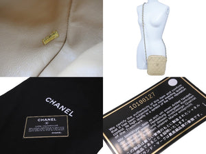 CHANEL シャネル ココマーク チェーンショルダーバッグ マトラッセ スクエア 10番台 ベージュ シルバー金具 良品 中古 56692