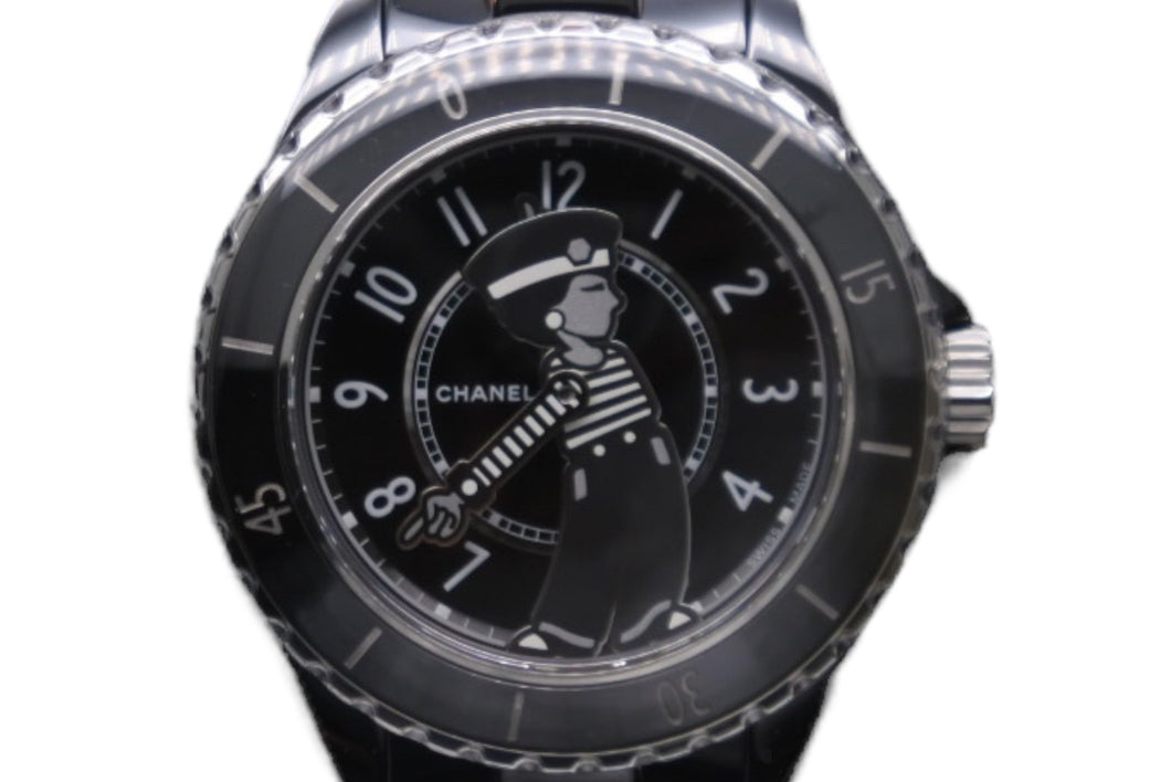 新品未使用 CHANEL シャネル 時計 J12 マドモアゼル ラパウザ 38MM H7609 セラミック 自動巻 黒文字盤 中古 56699