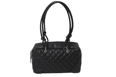 CHANEL シャネル カンボンライン ボーリング バッグ ショルダーバッグ 9番台 カーフスキン ブラック ココマーク 良品 中古 56710
