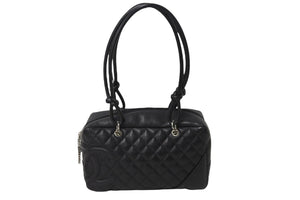 CHANEL シャネル カンボンライン ボーリング バッグ ショルダーバッグ 9番台 カーフスキン ブラック ココマーク 良品 中古 56710