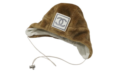 CHANEL シャネル ニットキャップ ファー 帽子 スポーツライン トラッパーハット ココマーク 2001 Mサイズ ブラウン 美品 中古 56722
