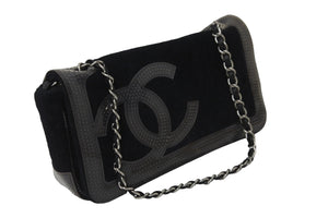 CHANEL シャネル チェーンショルダーバッグ ココマーク 12番台 2008年 パイル ラバー ブラック クリア シルバー 美品 中古 56727