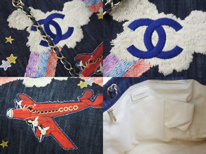 CHANEL シャネル トートバッグ チェーン 夜間飛行 10番台 マルチカラー デニム A31932 ゴールド金具 美品 中古 56742