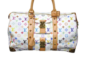 極美品 LOUIS VUITTON ルイヴィトン 村上隆 ボストンバッグ キーポル45 M92641 モノグラムマルチ ホワイト ゴールド金具 中古 56780