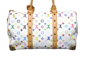 極美品 LOUIS VUITTON ルイヴィトン 村上隆 ボストンバッグ キーポル45 M92641 モノグラムマルチ ホワイト ゴールド金具 中古 56780