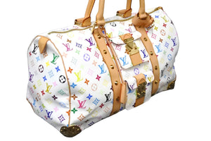 極美品 LOUIS VUITTON ルイヴィトン 村上隆 ボストンバッグ キーポル45 M92641 モノグラムマルチ ホワイト ゴールド金具 中古 56780
