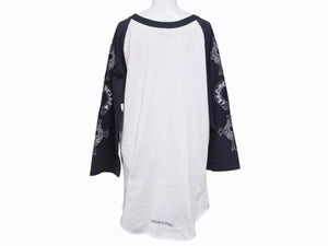 CHROME HEARTS クロムハーツ ラグラン 七分袖Tシャツ サイズM ホワイト ブラック ネックロゴ オールドクロス ホースシュー 美品 中古 4b005684