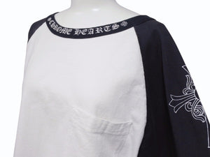 CHROME HEARTS クロムハーツ ラグラン 七分袖Tシャツ サイズM ホワイト ブラック ネックロゴ オールドクロス ホースシュー 美品 中古 4b005684