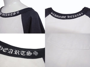 CHROME HEARTS クロムハーツ ラグラン 七分袖Tシャツ サイズM ホワイト ブラック ネックロゴ オールドクロス ホースシュー 美品 中古 4b005684