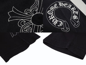 CHROME HEARTS クロムハーツ ラグラン 七分袖Tシャツ サイズM ホワイト ブラック ネックロゴ オールドクロス ホースシュー 美品 中古 4b005684