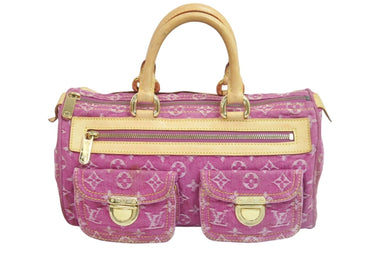 LOUIS VUITTON ルイヴィトン ハンドバッグ M95214 デニム ネオスピーディ パープル ブラウン ゴールド金具 美品 中古 56884