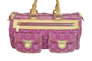 LOUIS VUITTON ルイヴィトン ハンドバッグ M95214 デニム ネオスピーディ パープル ブラウン ゴールド金具 美品 中古 56884