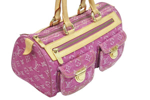 LOUIS VUITTON ルイヴィトン ハンドバッグ M95214 デニム ネオスピーディ パープル ブラウン ゴールド金具 美品 中古 56884