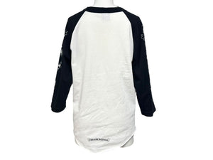 CHROME HEARTS クロムハーツ ラグラン 七分袖Tシャツ サイズS ホワイト ブラック ネックロゴ オールドクロス ホースシュー 美品 中古 4b005689
