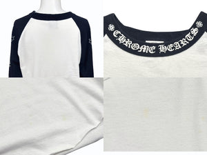 CHROME HEARTS クロムハーツ ラグラン 七分袖Tシャツ サイズS ホワイト ブラック ネックロゴ オールドクロス ホースシュー 美品 中古 4b005689