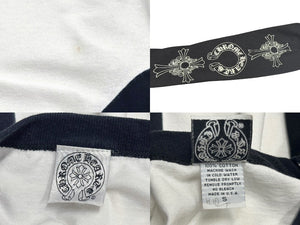 CHROME HEARTS クロムハーツ ラグラン 七分袖Tシャツ サイズS ホワイト ブラック ネックロゴ オールドクロス ホースシュー 美品 中古 4b005689