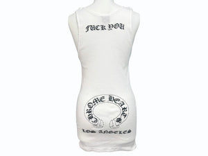極美品 CHROME HEARTS クロムハーツ タンクトップ サイズM ホワイト CHクロス FUCK YOU ホースシュー ロサンゼルス限定 中古 4b005690