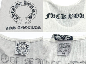 極美品 CHROME HEARTS クロムハーツ タンクトップ サイズM ホワイト CHクロス FUCK YOU ホースシュー ロサンゼルス限定 中古 4b005690