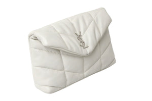 YVES SAINT LAURENT イヴサンローラン ふっくらポーチバッグ GUE650880・1120 クラッチバッグ ホワイト 良品 中古 56949 