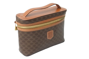 CELINE セリ－ヌ オ－ルドセリ－ヌ バニティバッグ ハンドバッグ マカダム柄 ゴールド金具 ブラウン MC96 良品 中古 56953