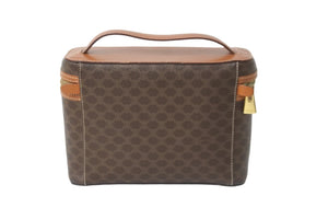 CELINE セリ－ヌ オ－ルドセリ－ヌ バニティバッグ ハンドバッグ マカダム柄 ゴールド金具 ブラウン MC96 良品 中古 56953