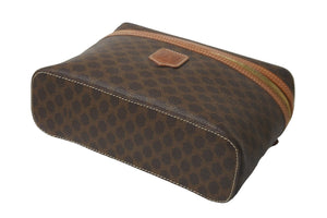 CELINE セリ－ヌ オ－ルドセリ－ヌ バニティバッグ ハンドバッグ マカダム柄 ゴールド金具 ブラウン MC96 良品 中古 56953