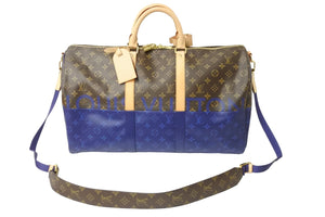 極美品 LOUIS VUITTON ルイヴィトン M43861 キーポル50 モノグラムスプリット 2018 キムジョーンズ期 ブラウン ブルー 中古 57006