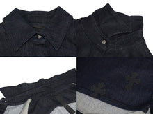 Load image into Gallery viewer, CHROME HEARTS クロムハーツ セメタリ― クロス パッチ 長袖シャツ ネイビー クロスボタン トップス サイズS 美品 中古 57072